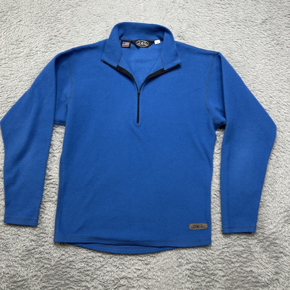 Vintage Made In USA Black Diamond Fleece Pullover Mens M Blue 1/4 Zip